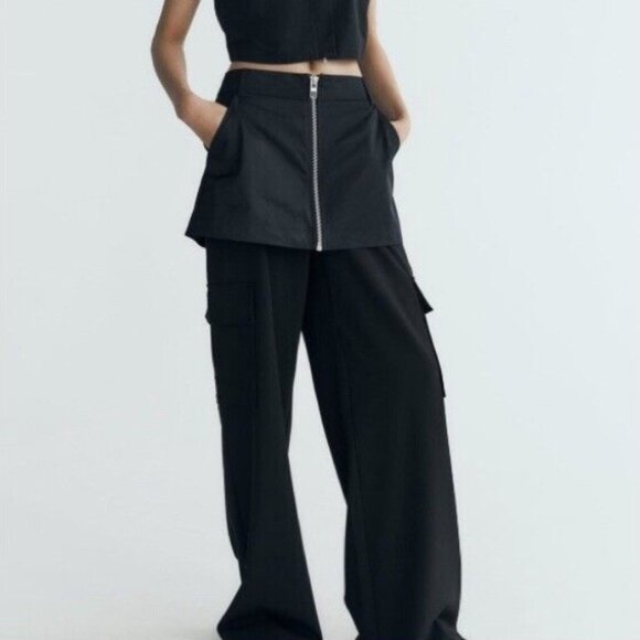 ZARA Skirt Over High-Waist Black Cargo Pants Trousers, Size M - Picture 5 of 16